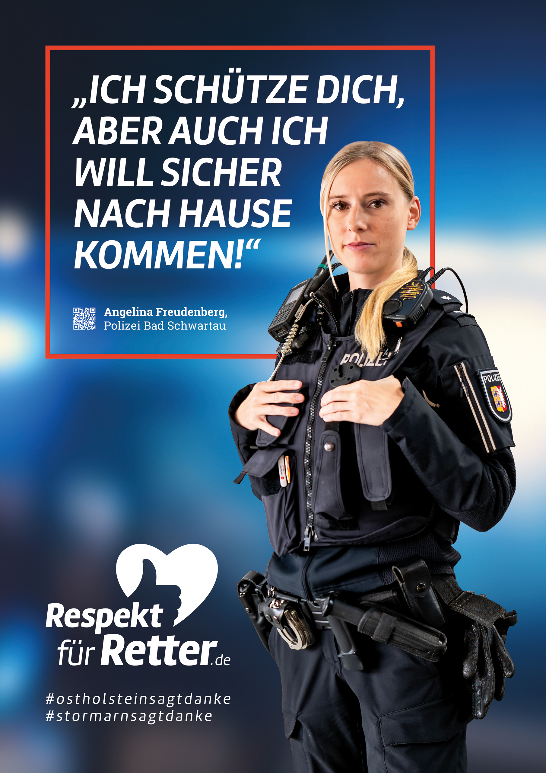 Plakat Respekt für Retter: Angelina Freudenberg, Polizei Bad Schartau